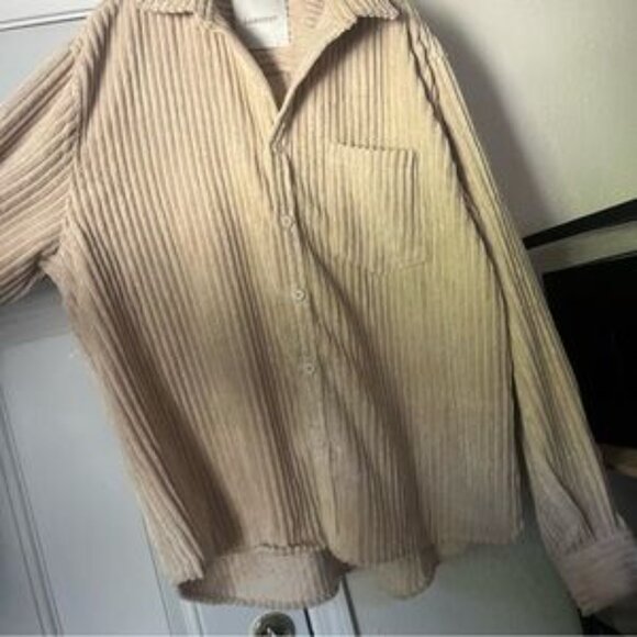 LAMBERT tan corduroy oversized long sleeve button up shacket shirt jacket - Picture 3 of 8